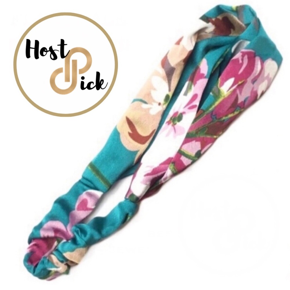 Teal Floral Boho Twist Headband - Picture 1 of 8